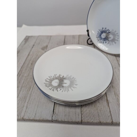 Vintage Kutani Set 4 Bread Dessert Plates 6 1/2" White Silver Gray Bursts Japan - Picture 3 of 9